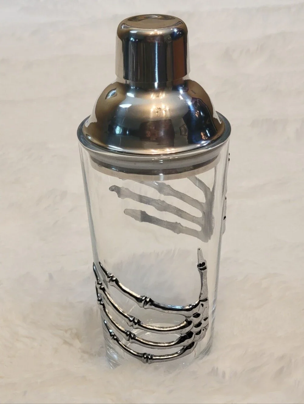 Halloween Cocktail Shaker Glass & Silver Skeleton Hands NEW Highball Glass